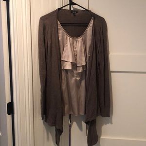 Brown/beige ruffle dress shirt/cardigan